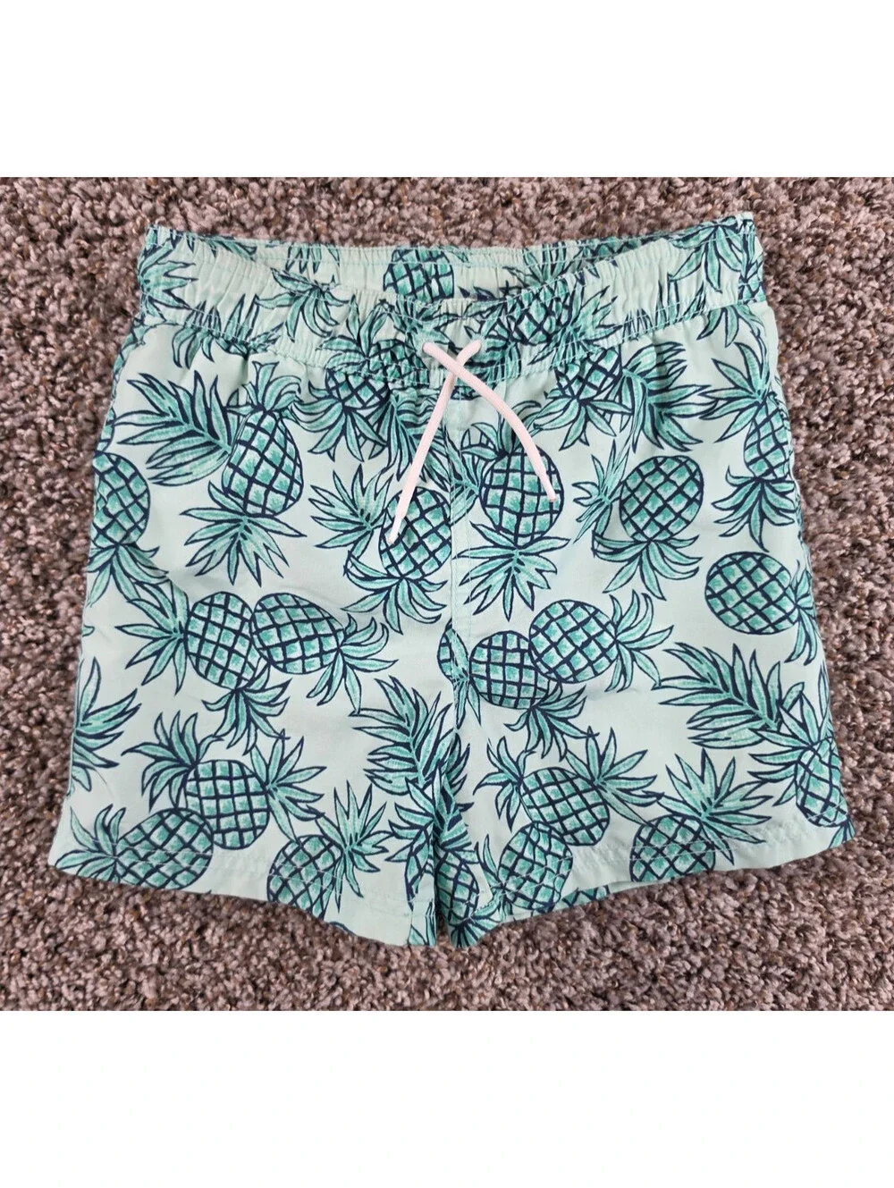 Janie & Jack Boys Sz 6 Swim Trunks Swimsuit Blue Pineapple Print
